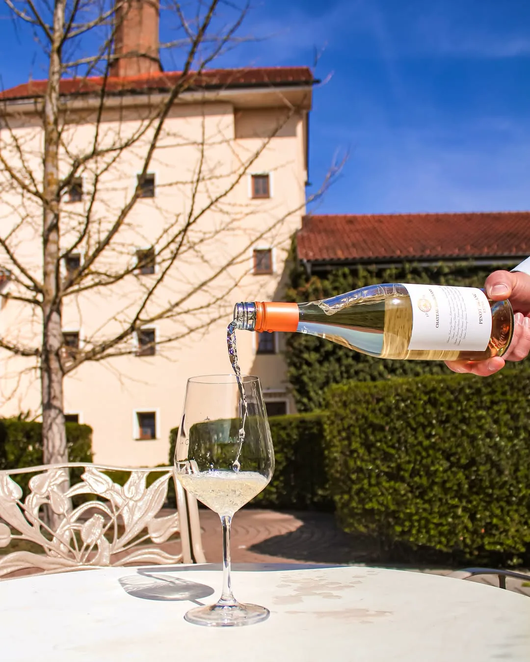 Pouring wine on the terrace